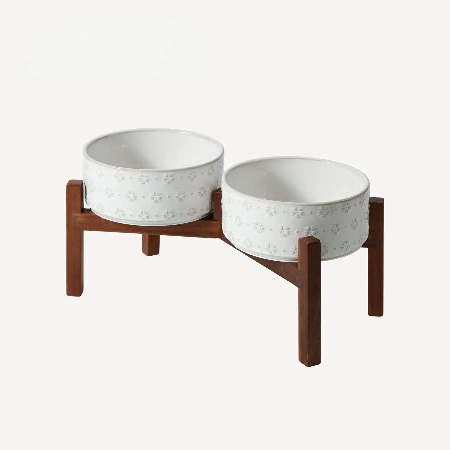 Elevated Ceramic Pet Bowl with Acacia Wood Stand