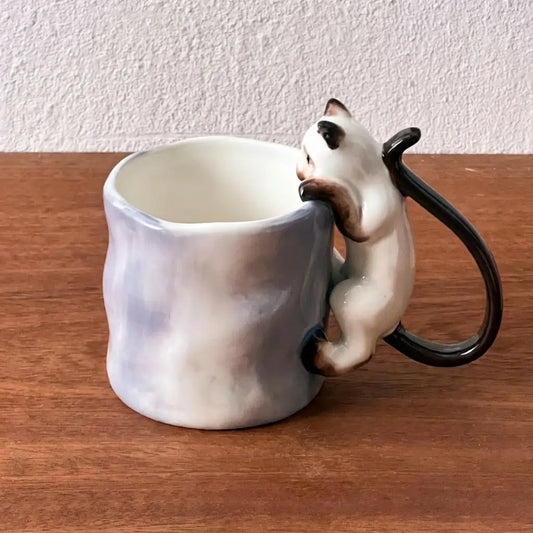 Handcrafted Cat Climbing Mug