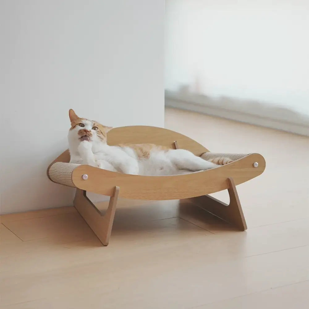 Sisal Cat Scratcher Lounger Bed, Curved Cat Resting Bed with Wood Frame