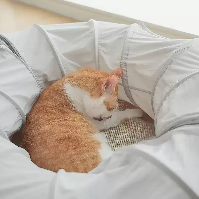 Convertible Cat Tunnel Bed with Optional Cooling Mat, Gray Donut Cat Play Tunnel