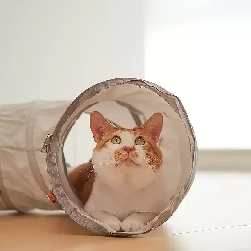 Convertible Cat Tunnel Bed with Optional Cooling Mat, Gray Donut Cat Play Tunnel