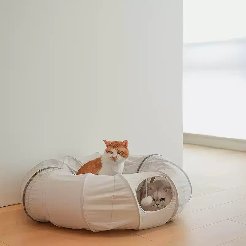 Convertible Cat Tunnel Bed with Optional Cooling Mat, Gray Donut Cat Play Tunnel