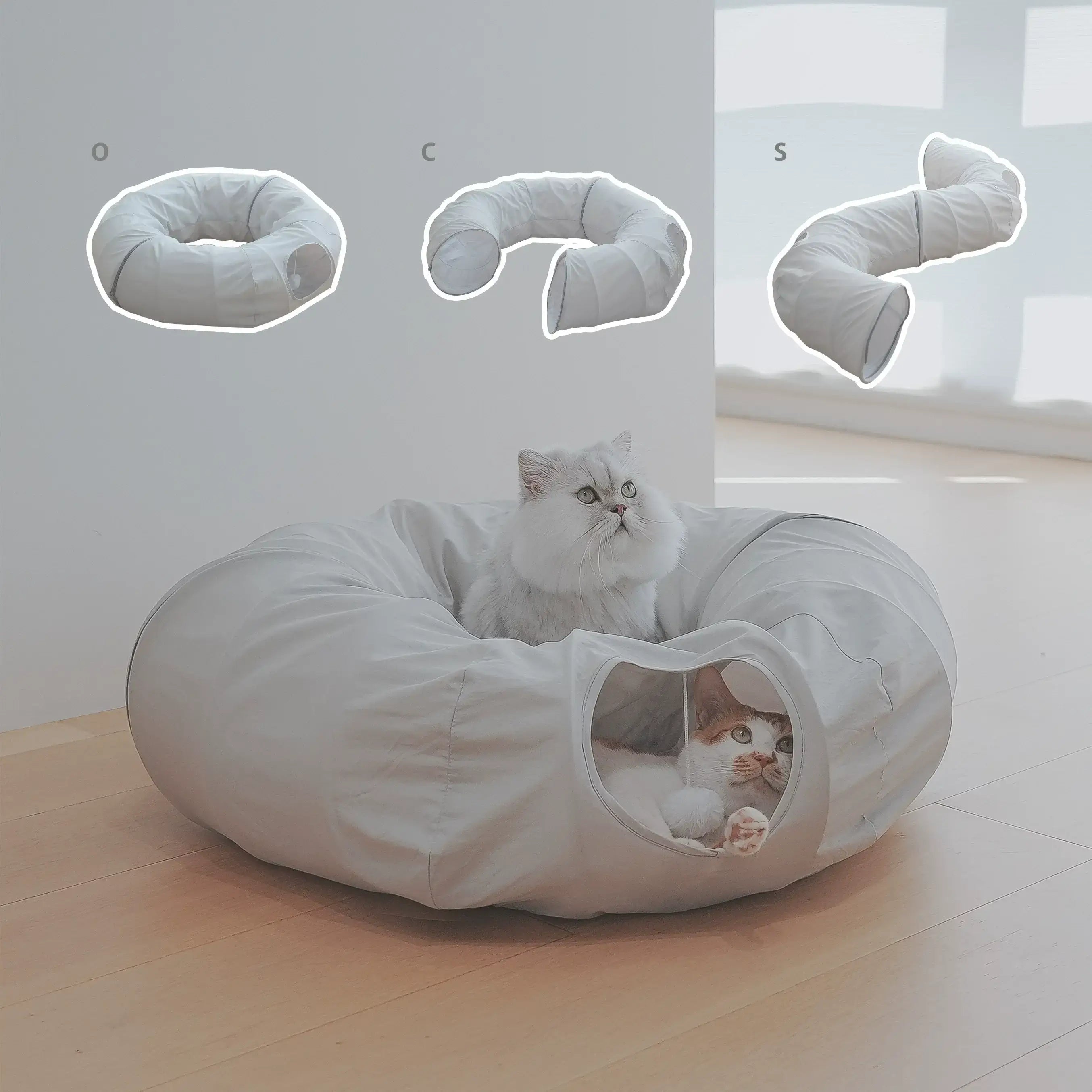 Convertible Cat Tunnel Bed with Optional Cooling Mat, Gray Donut Cat Play Tunnel