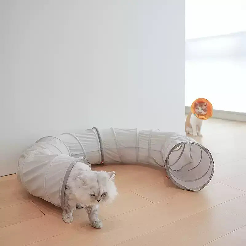 Convertible Cat Tunnel Bed with Optional Cooling Mat, Gray Donut Cat Play Tunnel