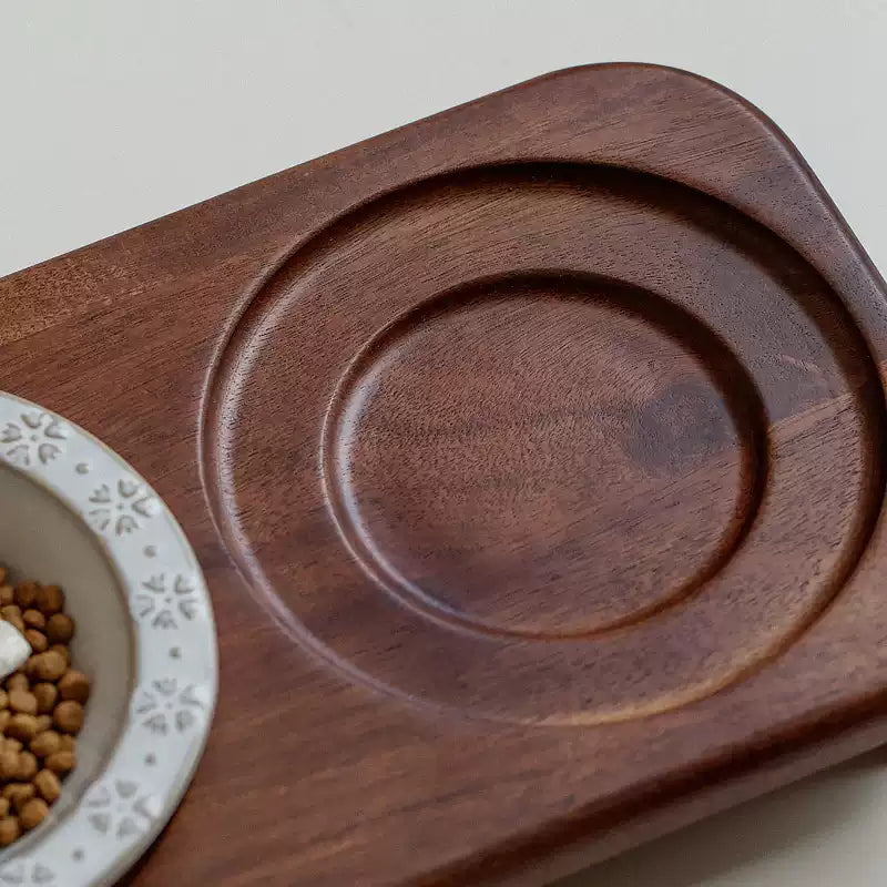 Elevated Ceramic Double Pet Bowl Set with Acacia Wood Stand