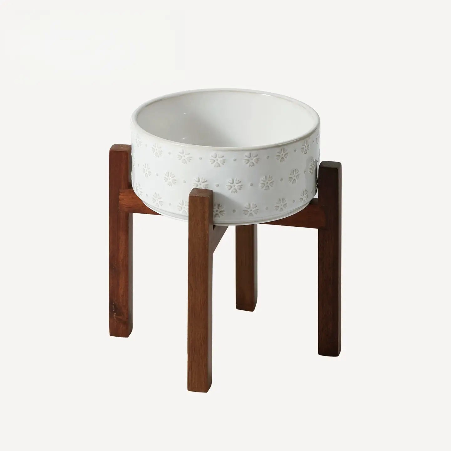 Elevated Ceramic Pet Bowl with Acacia Wood Stand