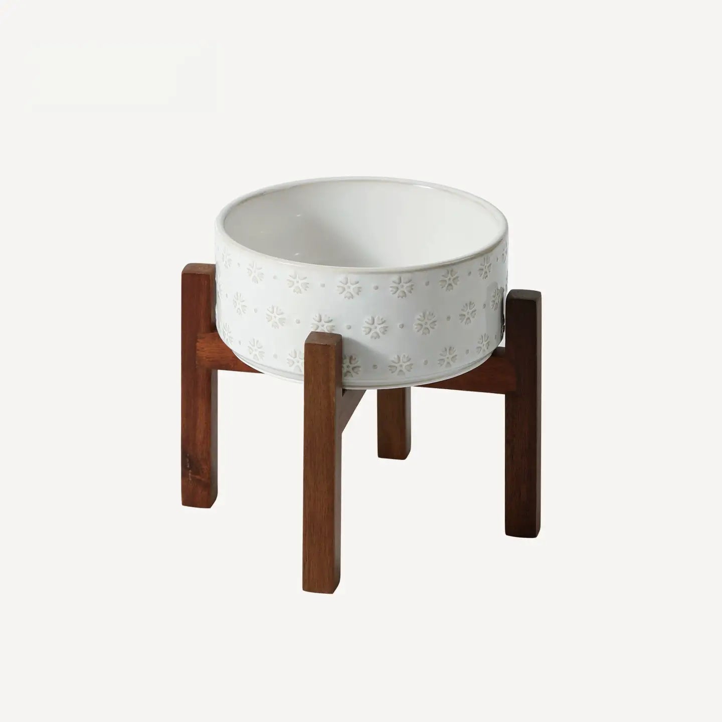 Elevated Ceramic Pet Bowl with Acacia Wood Stand
