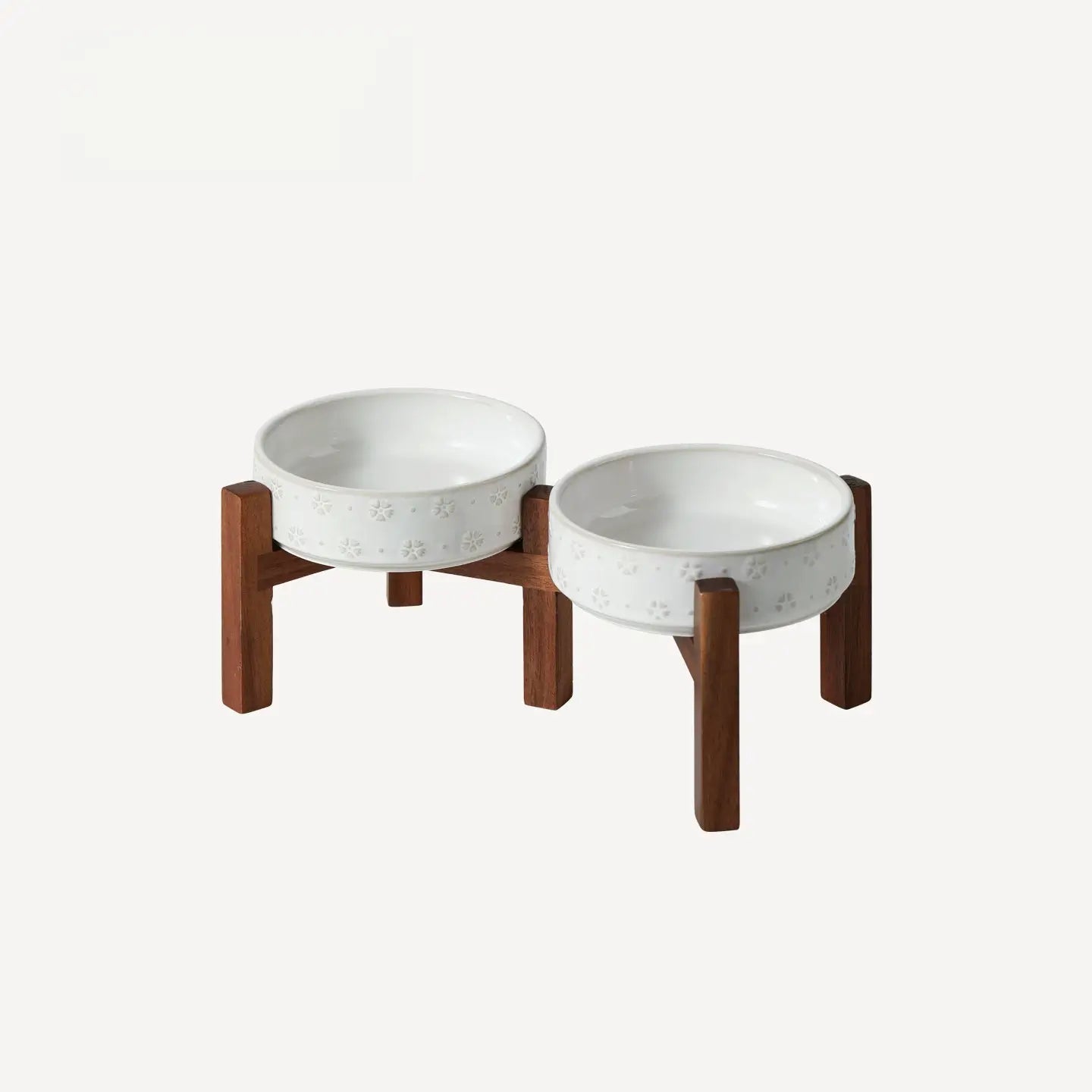 Elevated Ceramic Pet Bowl with Acacia Wood Stand