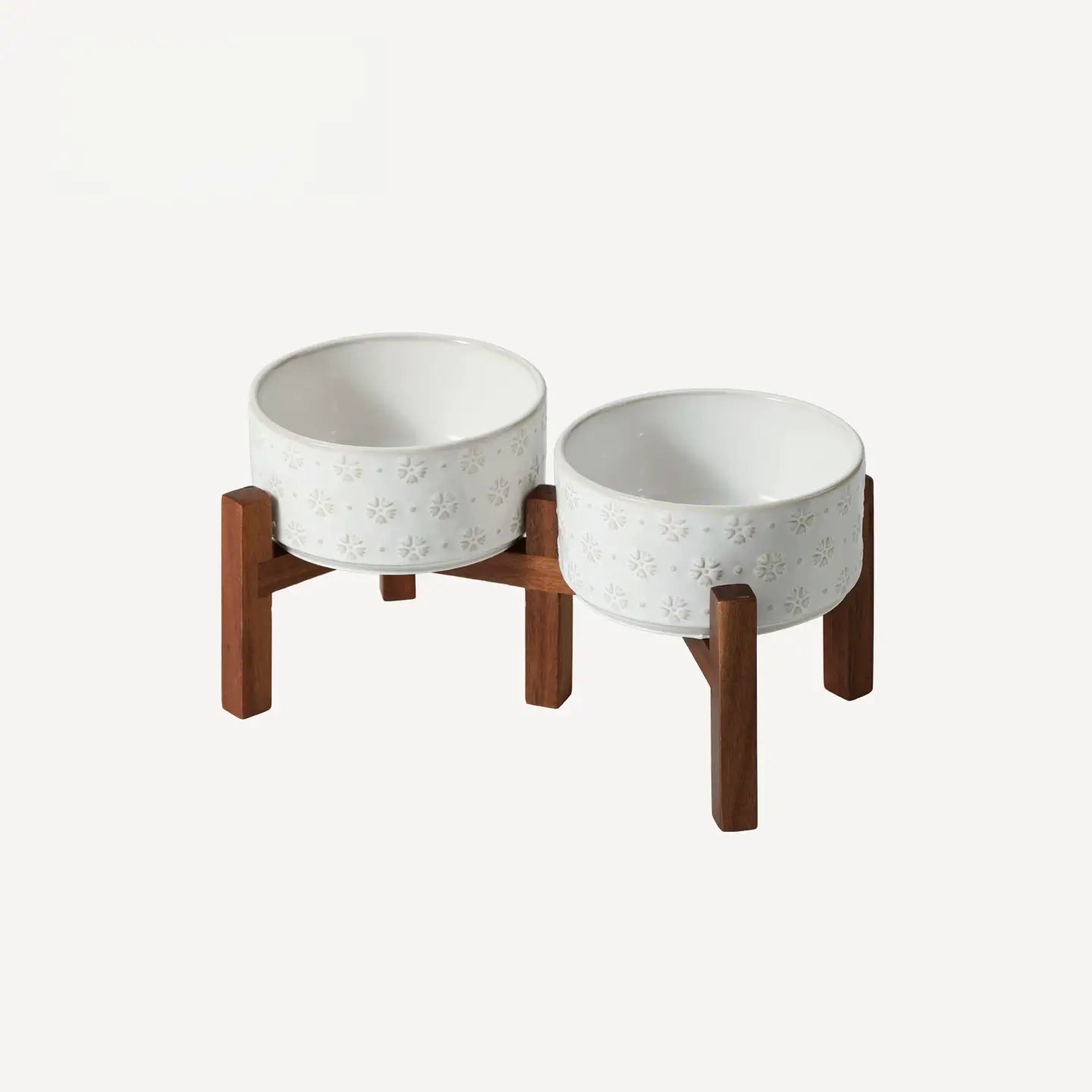 Elevated Ceramic Pet Bowl with Acacia Wood Stand