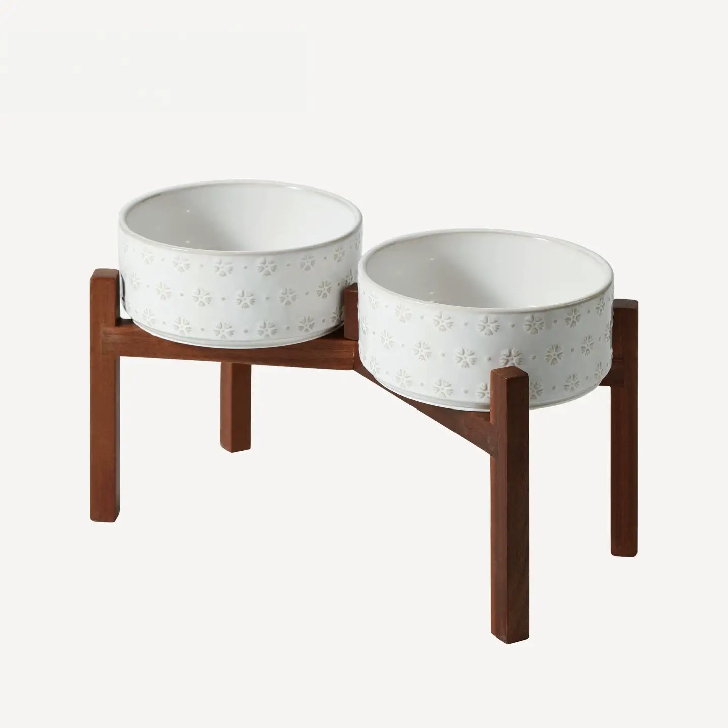 Elevated Ceramic Pet Bowl with Acacia Wood Stand