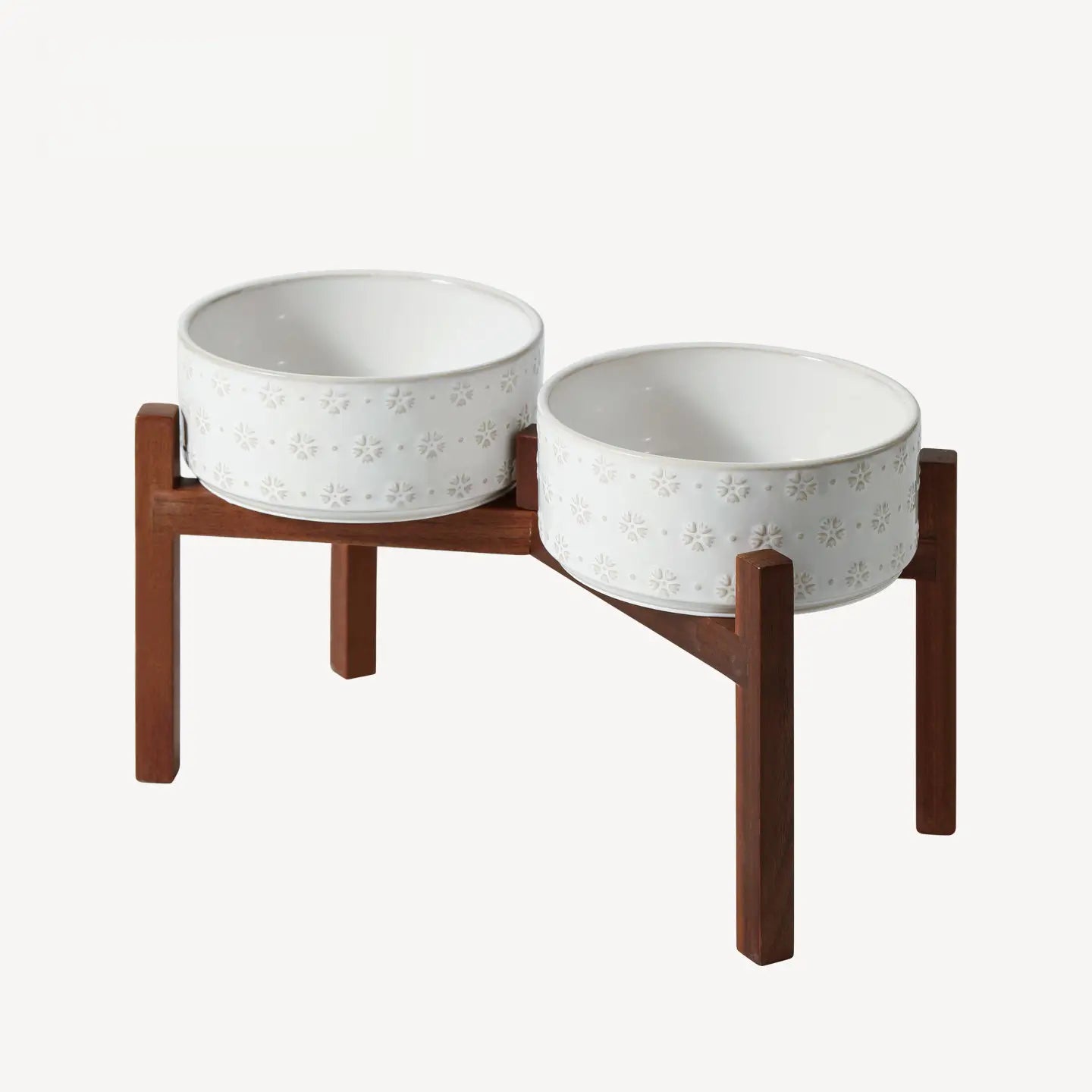 Elevated Ceramic Pet Bowl with Acacia Wood Stand