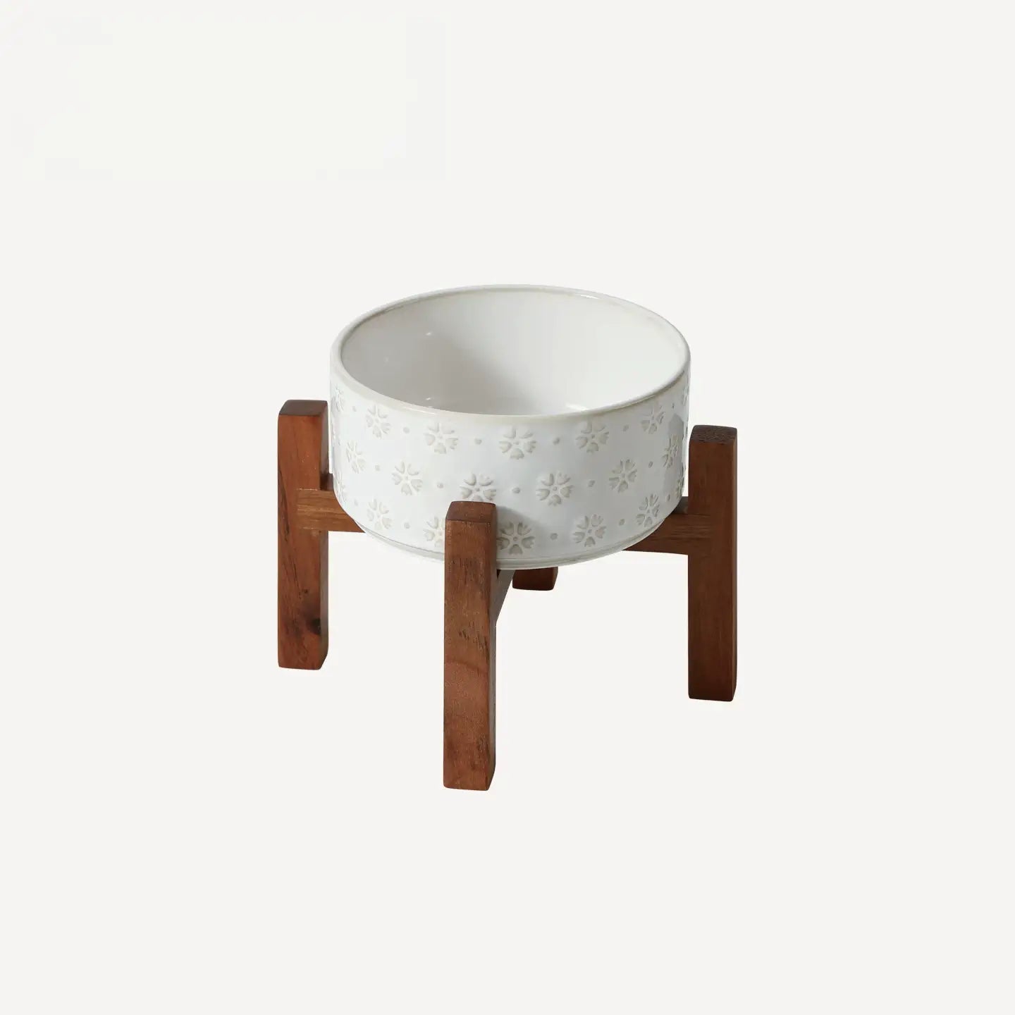 Elevated Ceramic Pet Bowl with Acacia Wood Stand