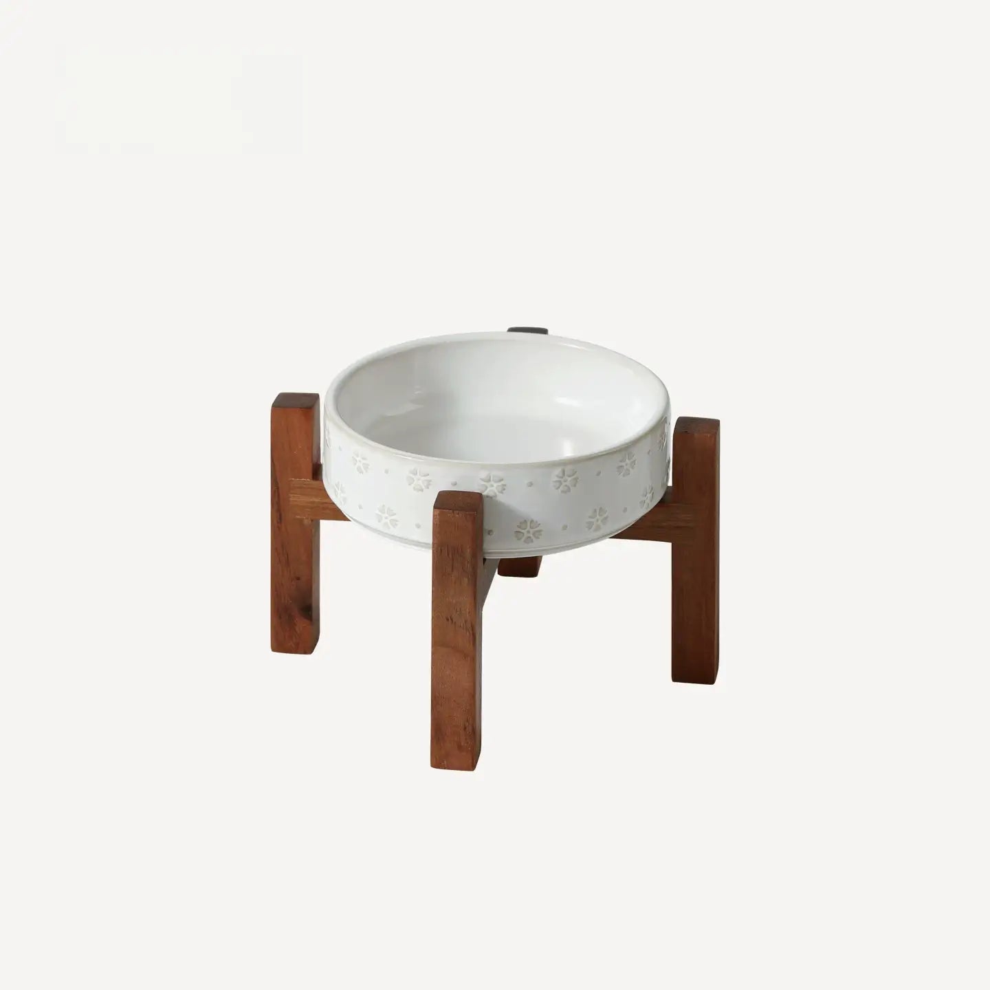 Elevated Ceramic Pet Bowl with Acacia Wood Stand