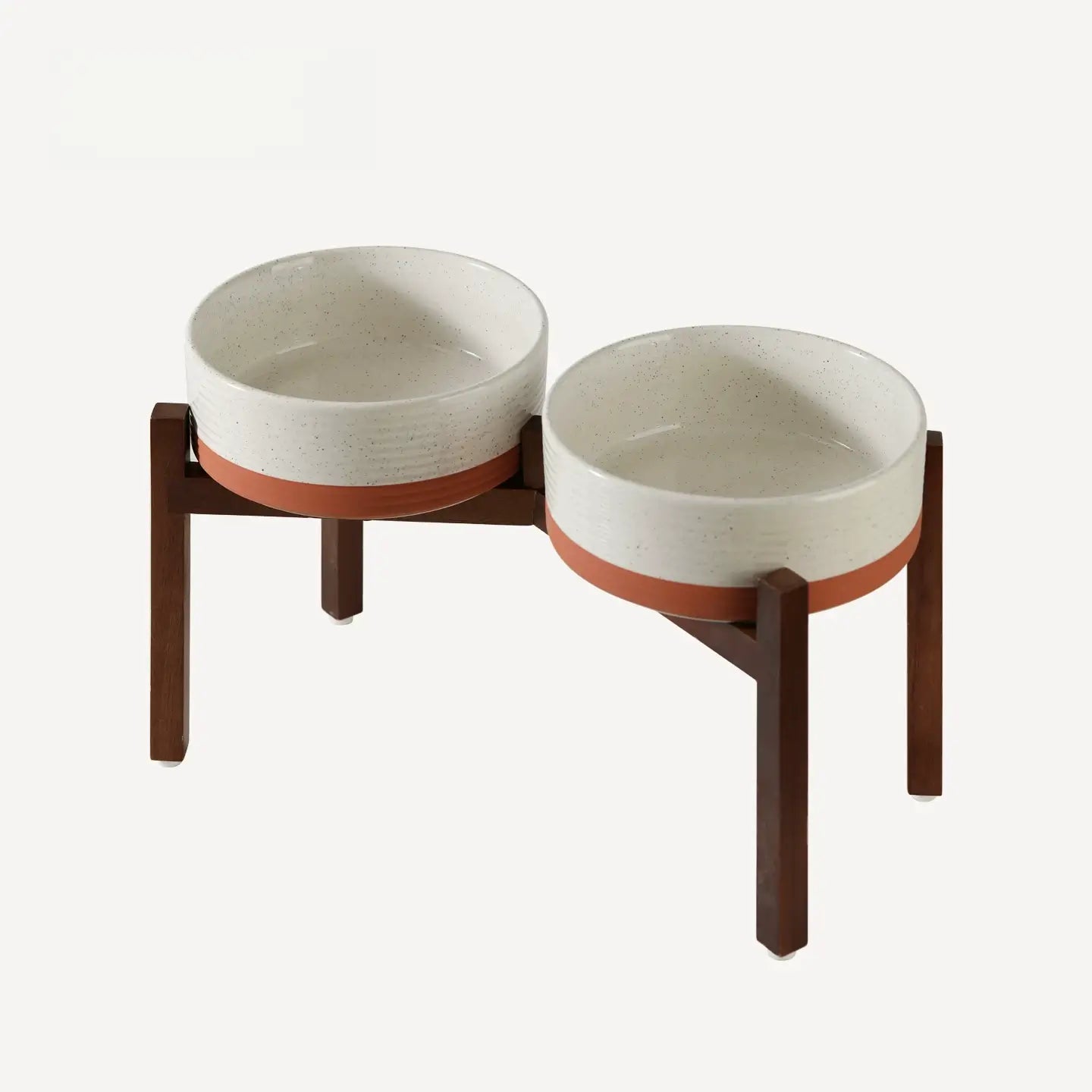 Elevated Ceramic Pet Bowl with Acacia Wood Stand – Single or Double Bowl