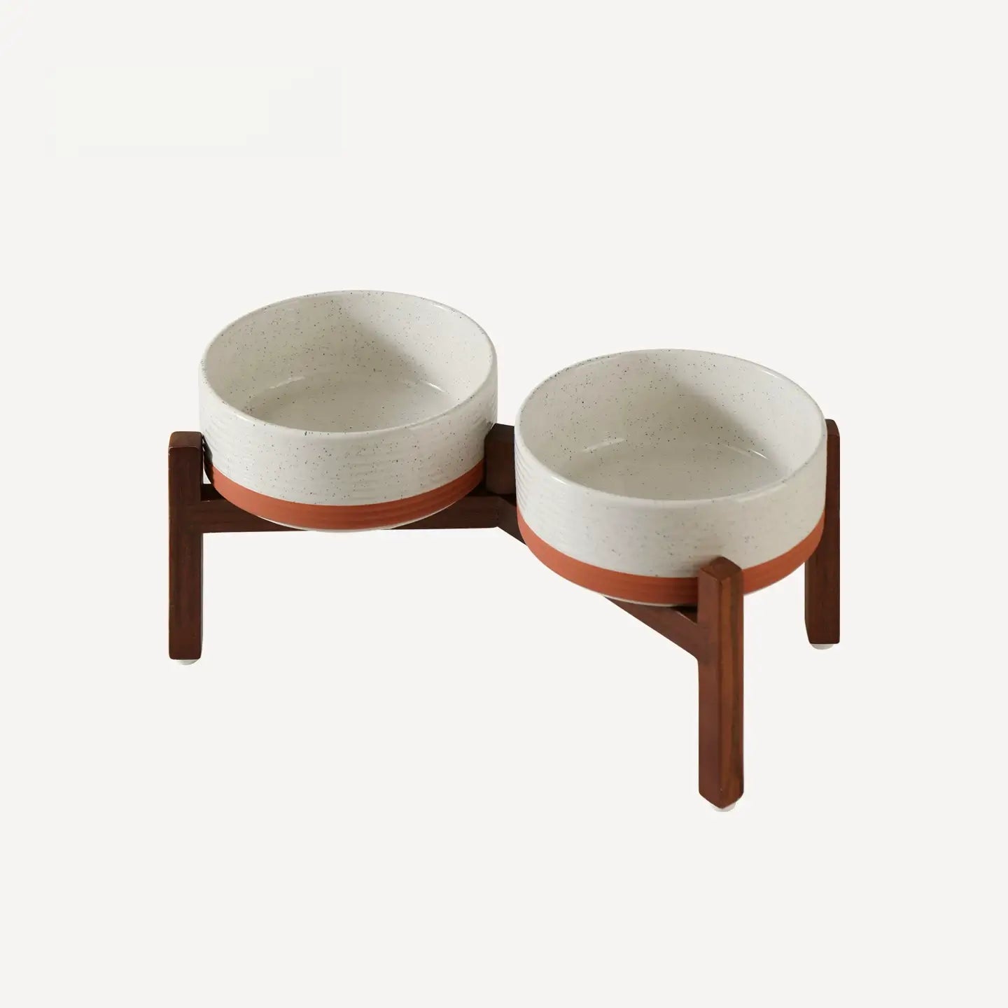 Elevated Ceramic Pet Bowl with Acacia Wood Stand – Single or Double Bowl