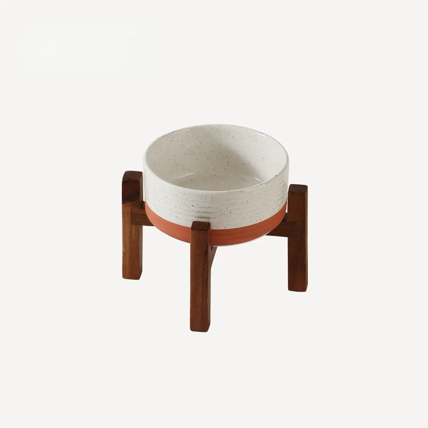 Elevated Ceramic Pet Bowl with Acacia Wood Stand – Single or Double Bowl