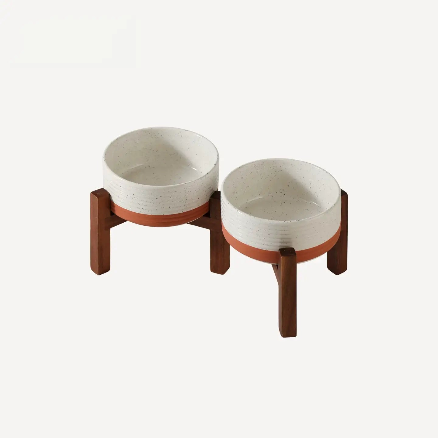 Elevated Ceramic Pet Bowl with Acacia Wood Stand – Single or Double Bowl