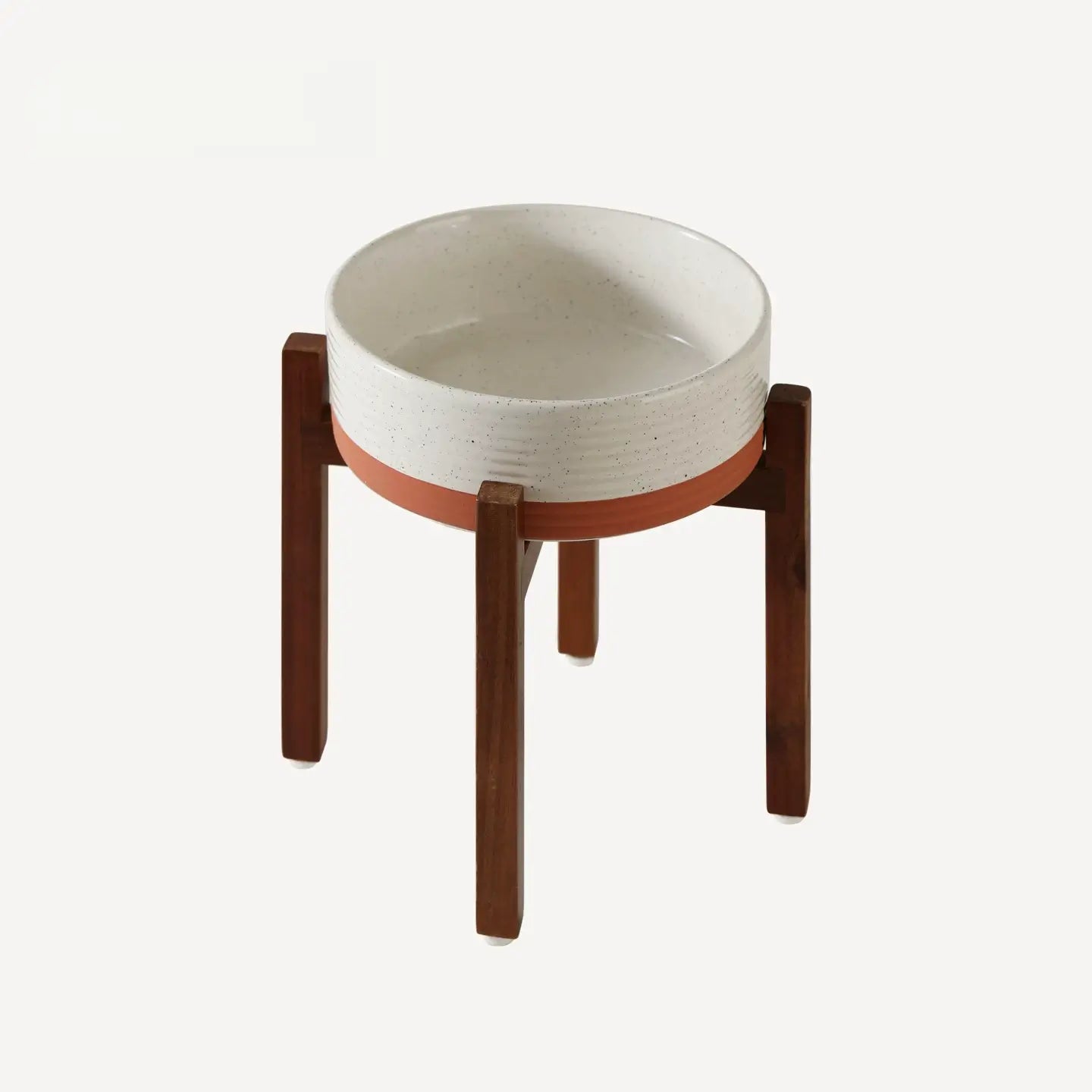 Elevated Ceramic Pet Bowl with Acacia Wood Stand – Single or Double Bowl
