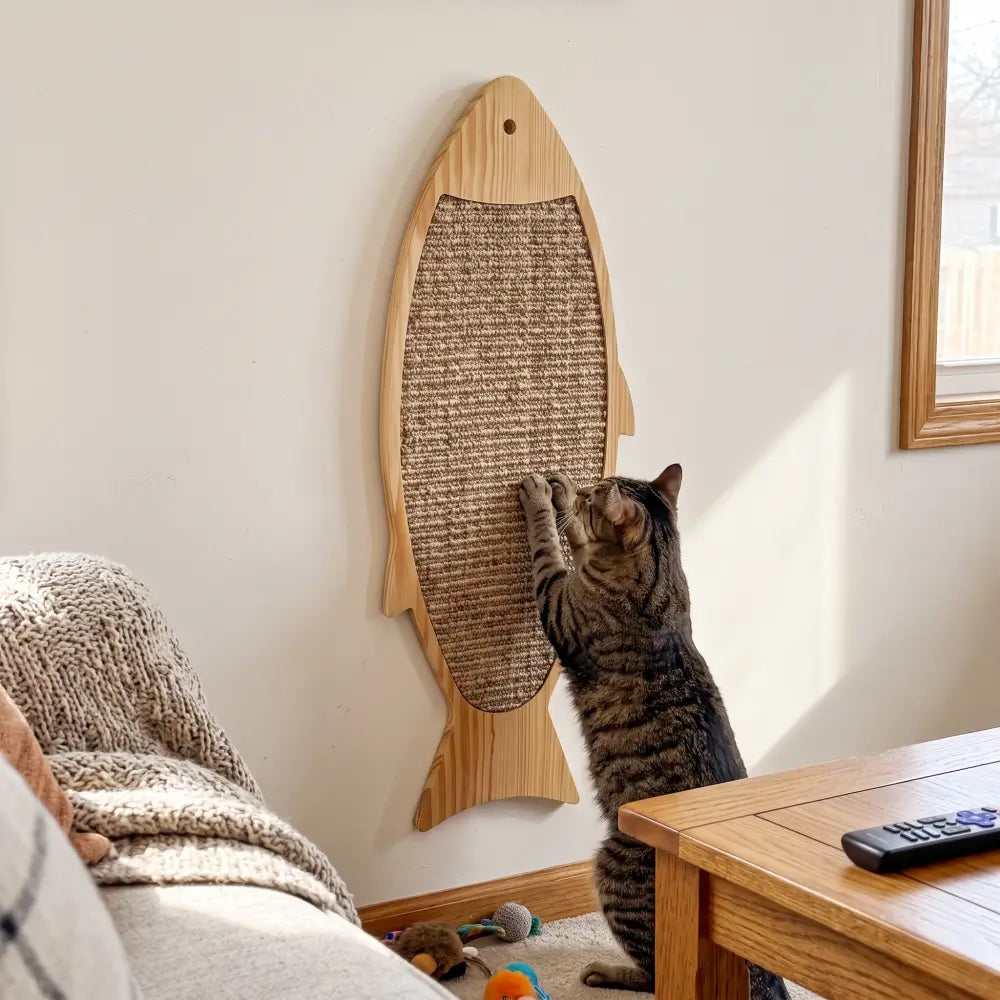 Fish-Shaped Sisal Cat Scratcher Board with Pine Wood Frame