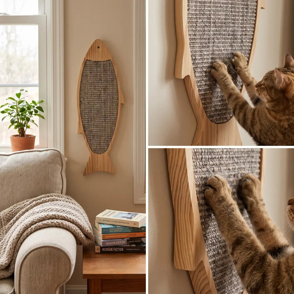 Fish-Shaped Sisal Cat Scratcher Board with Pine Wood Frame