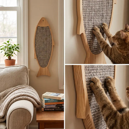 Fish-Shaped Sisal Cat Scratcher Board with Pine Wood Frame