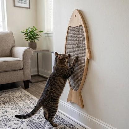 Fish-Shaped Sisal Cat Scratcher Board with Pine Wood Frame