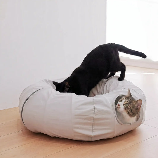 Convertible Cat Tunnel Bed with Optional Cooling Mat, Gray Donut Cat Play Tunnel