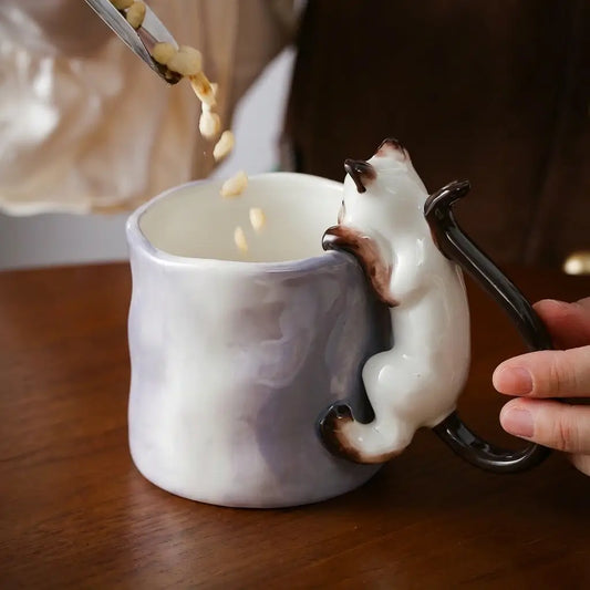 Handcrafted Cat Climbing Mug