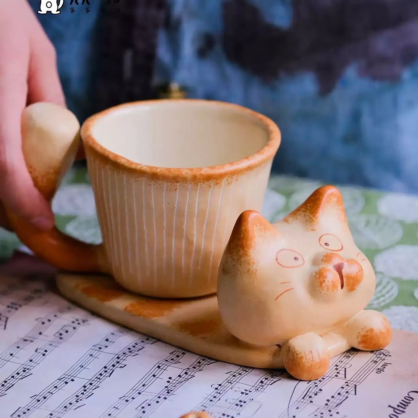 Cat Tray Ceramic Mug Set — Mug + Cat Saucer