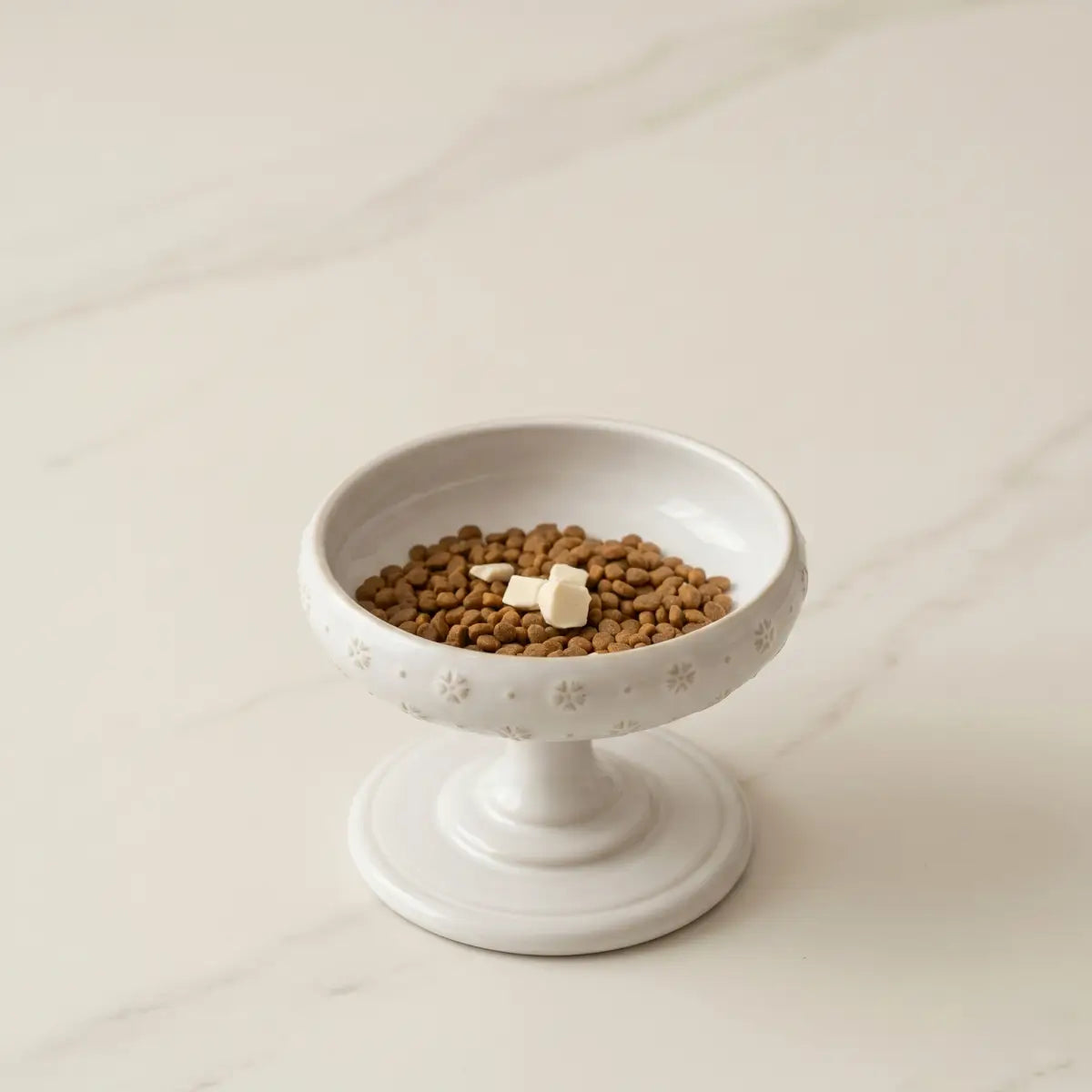 Raised Ceramic Cat Bowl with Floral Pedestal Stand