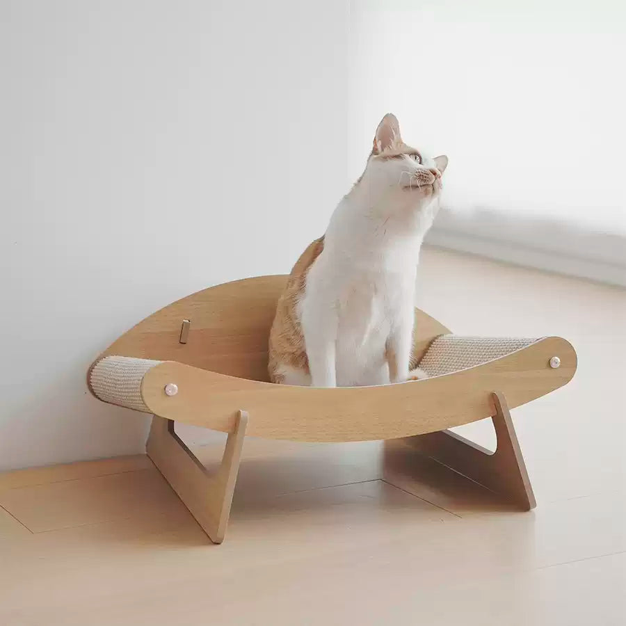 Sisal Cat Scratcher Lounger Bed, Curved Cat Resting Bed with Wood Frame