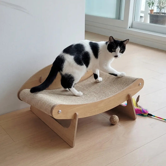 Sisal Cat Scratcher Lounger Bed, Curved Cat Resting Bed with Wood Frame
