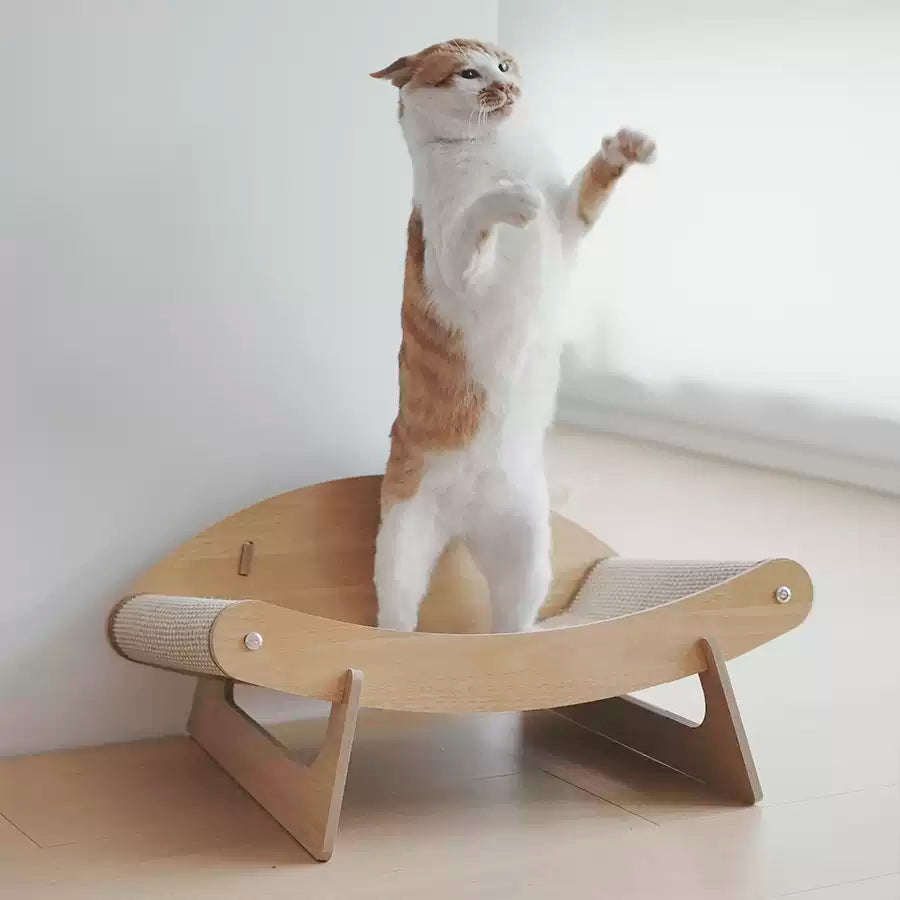Sisal Cat Scratcher Lounger Bed, Curved Cat Resting Bed with Wood Frame