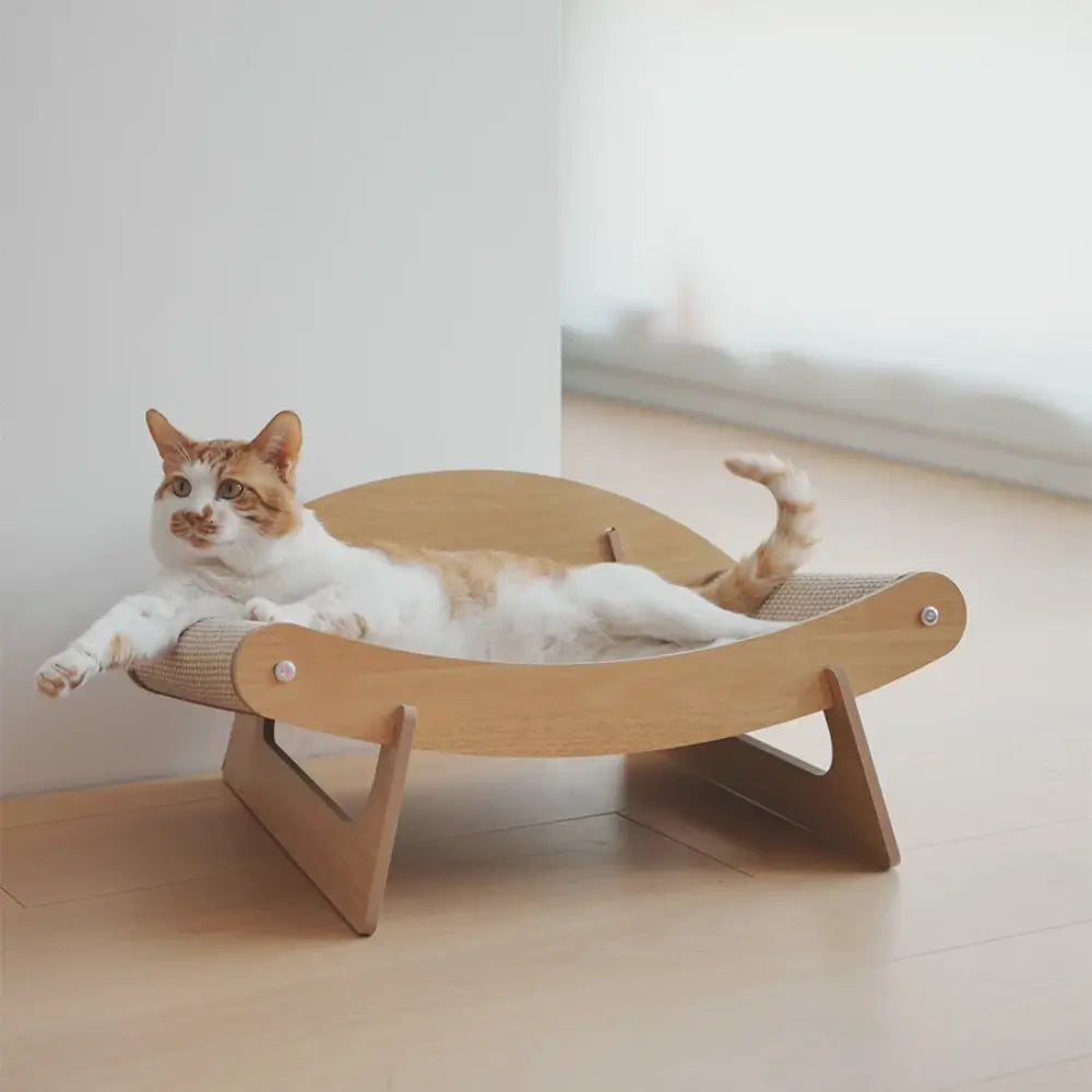 Sisal Cat Scratcher Lounger Bed, Curved Cat Resting Bed with Wood Frame