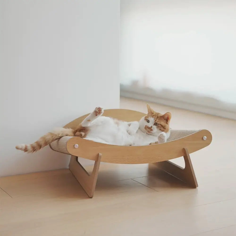 Sisal Cat Scratcher Lounger Bed, Curved Cat Resting Bed with Wood Frame