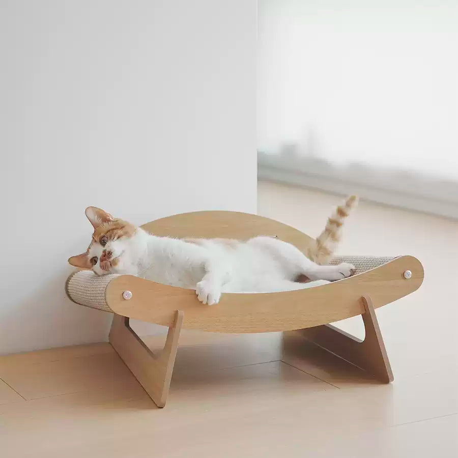 Sisal Cat Scratcher Lounger Bed, Curved Cat Resting Bed with Wood Frame