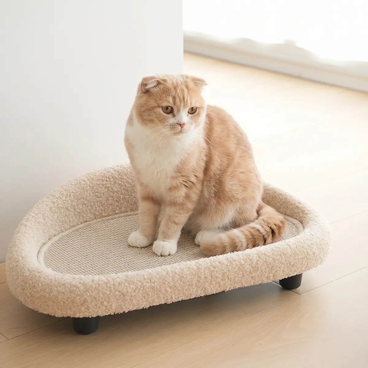 Sisal Cat Scratcher Sofa Bed for Cats & Small Dogs, Oval Pet Lounger with Fleece Trim ，