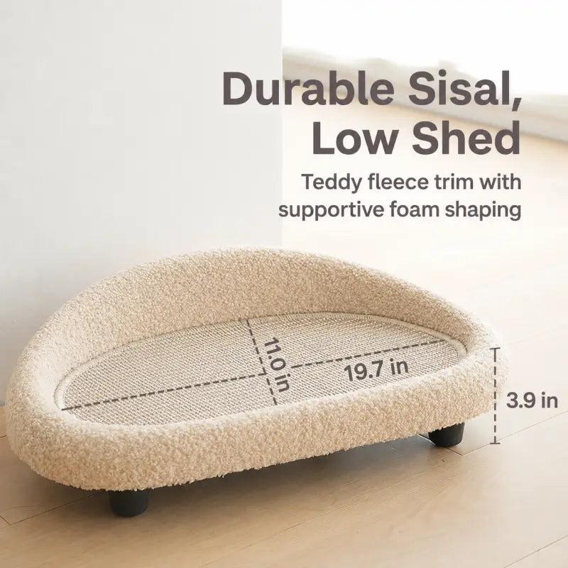 Sisal Cat Scratcher Sofa Bed for Cats & Small Dogs, Oval Pet Lounger with Fleece Trim ，