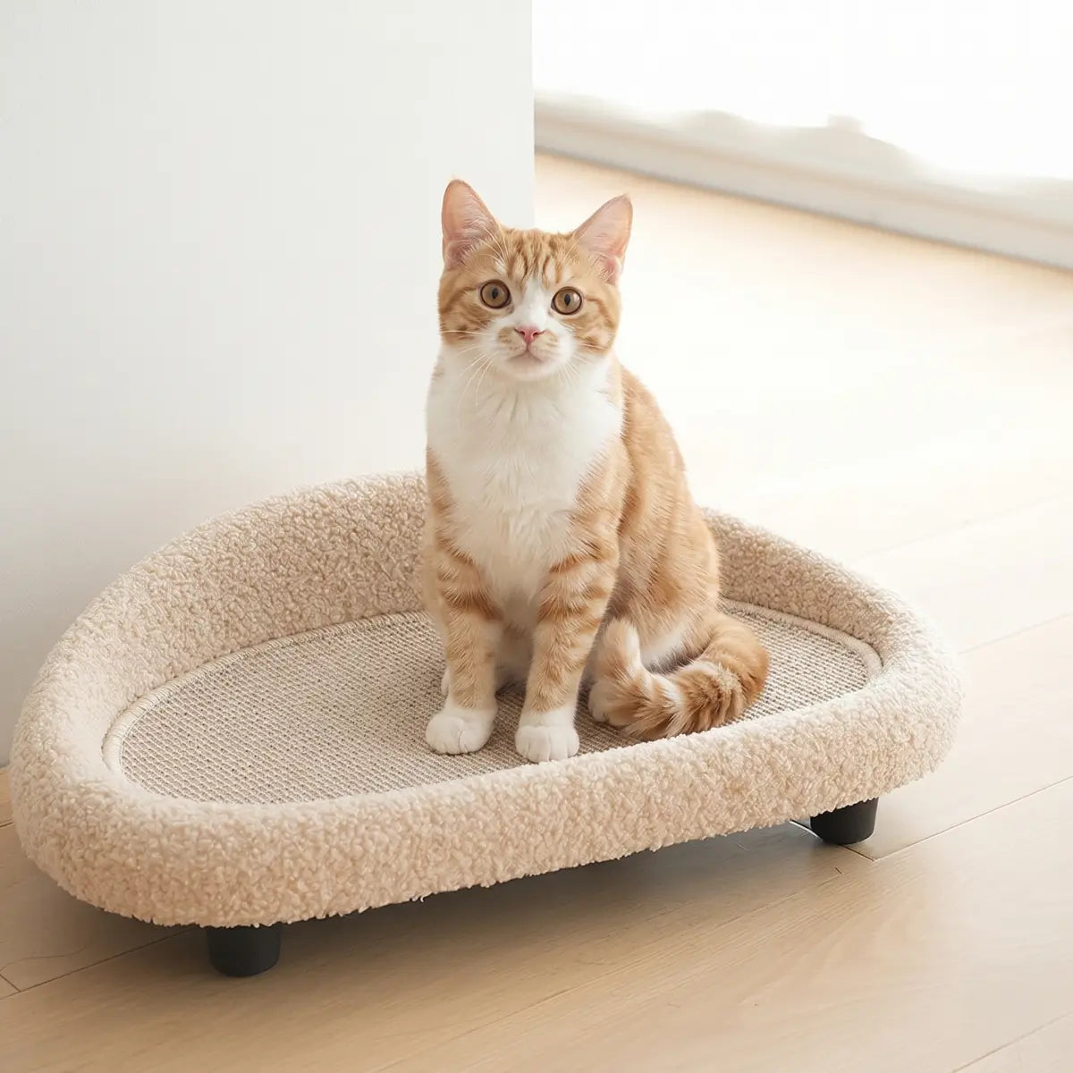 Sisal Cat Scratcher Sofa Bed for Cats & Small Dogs, Oval Pet Lounger with Fleece Trim ，