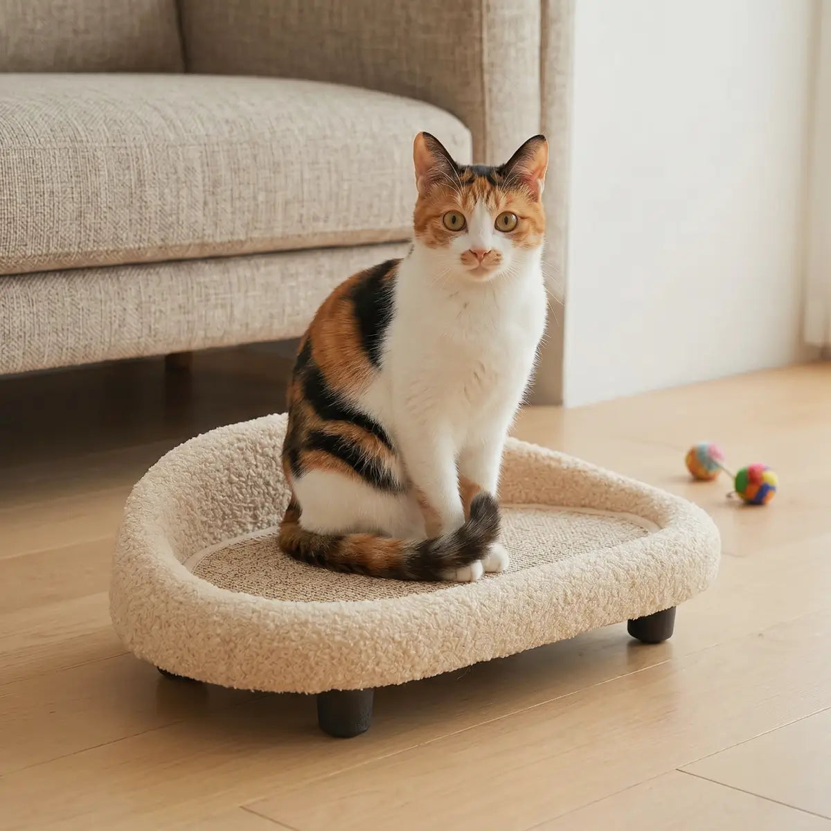 Sisal Cat Scratcher Sofa Bed for Cats & Small Dogs, Oval Pet Lounger with Fleece Trim ，