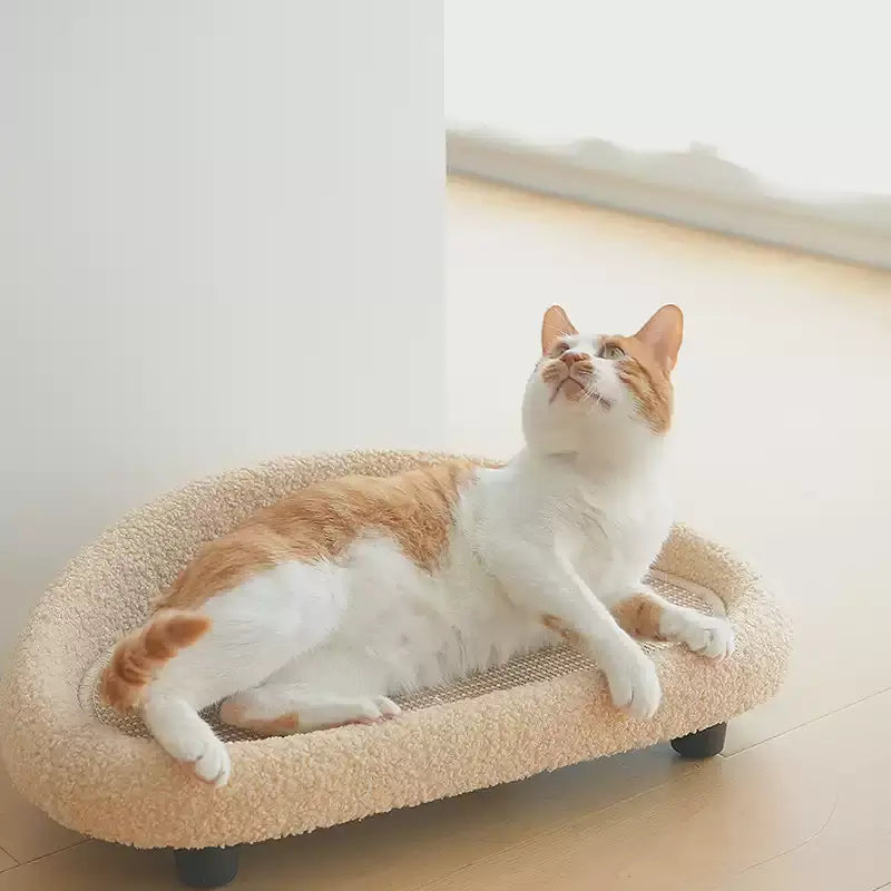 Sisal Cat Scratcher Sofa Bed for Cats & Small Dogs, Oval Pet Lounger with Fleece Trim ，