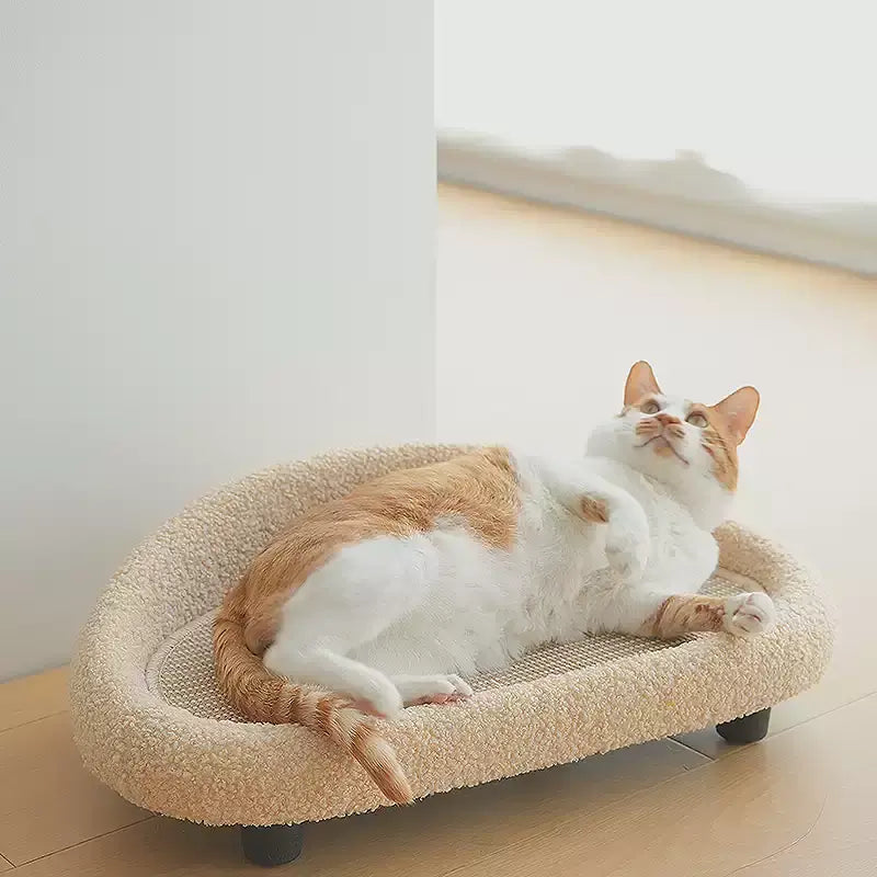 Sisal Cat Scratcher Sofa Bed for Cats & Small Dogs, Oval Pet Lounger with Fleece Trim ，