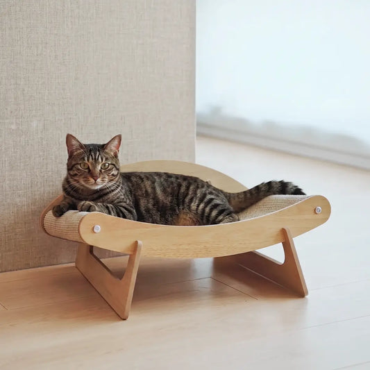 Sisal Cat Scratcher Lounger Bed, Curved Cat Resting Bed with Wood Frame