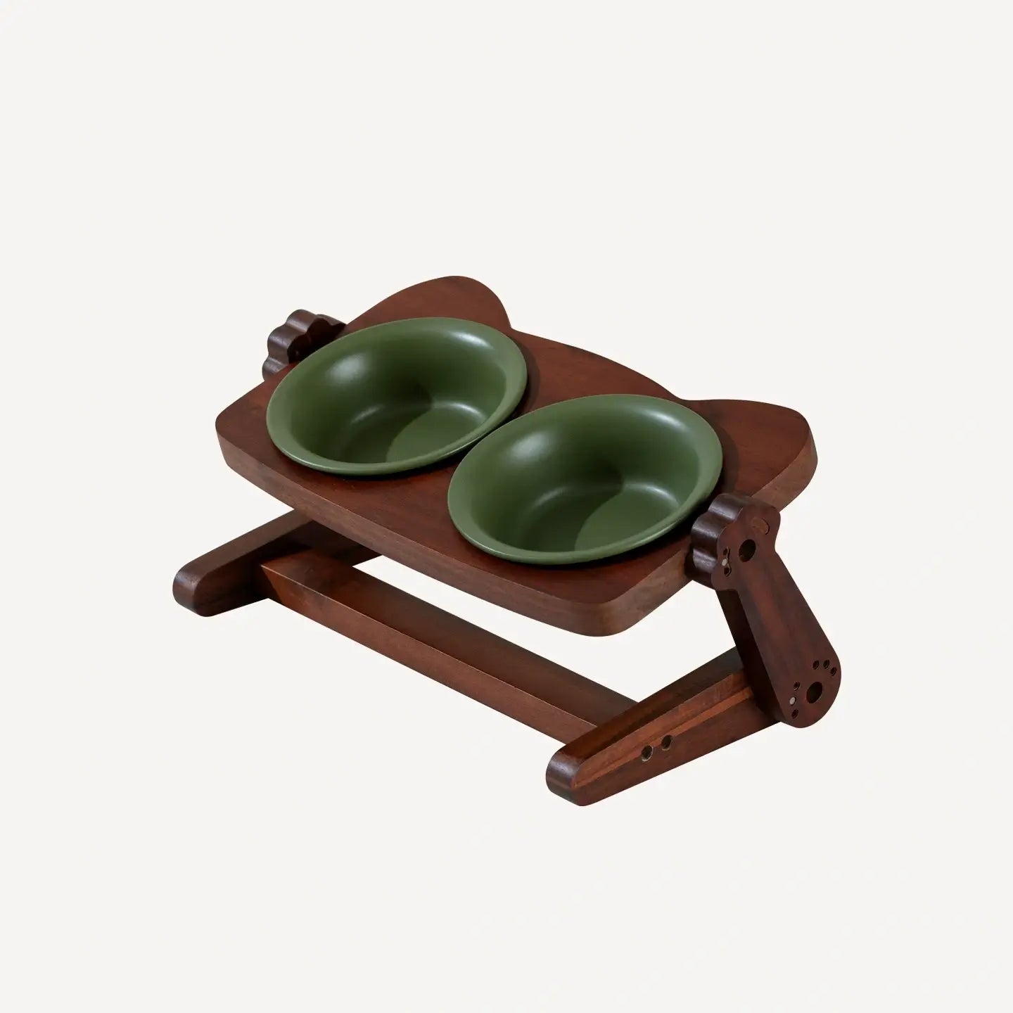 Adjustable Elevated Ceramic Double Pet Bowl with Acacia Wood Stand