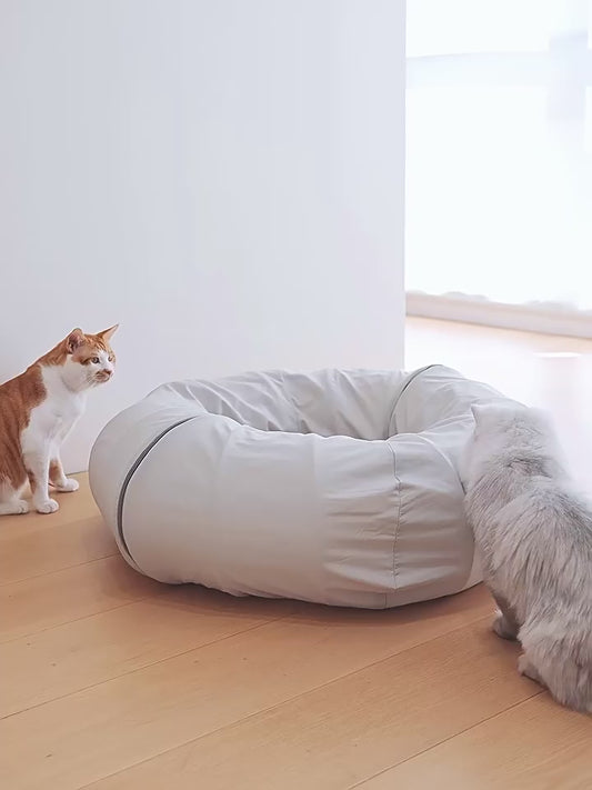 Convertible Cat Tunnel Bed with Optional Cooling Mat, Gray Donut Cat Play Tunnel