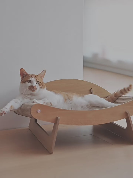 Sisal Cat Scratcher Lounger Bed, Curved Cat Resting Bed with Wood Frame
