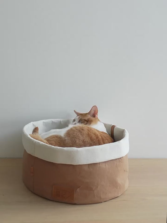 Collapsible Paper Bag Cat Cave Bed with Cotton Cushion and Sisal Mat