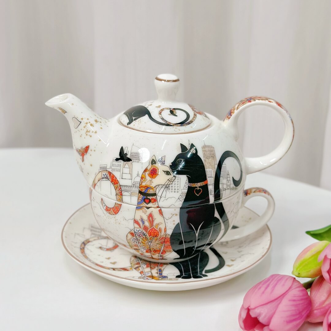 Hand-Painted Ceramic Cat Tea Collection